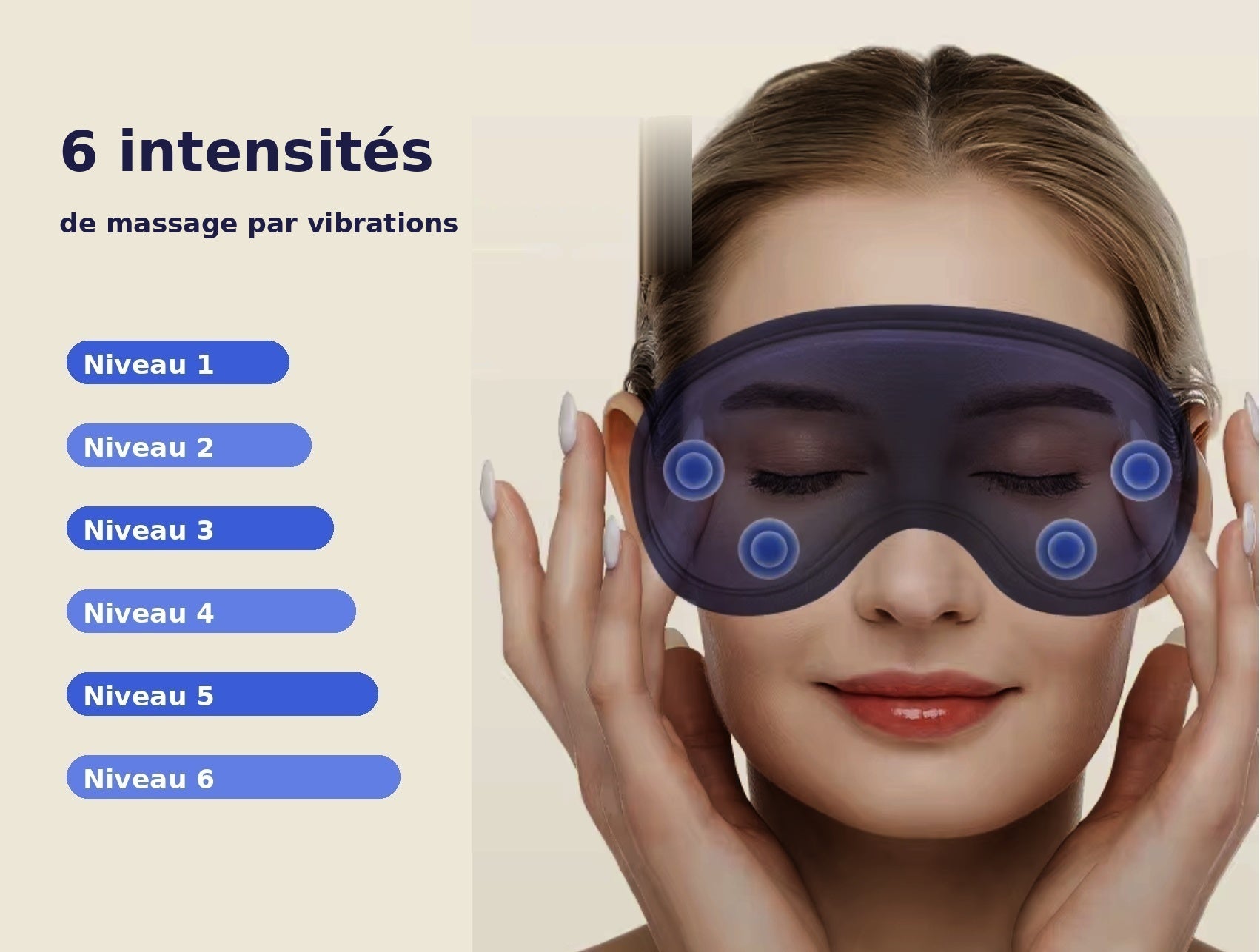 Masque yeux LUMIVA avec massage par vibration à 6 niveaux d'intensité